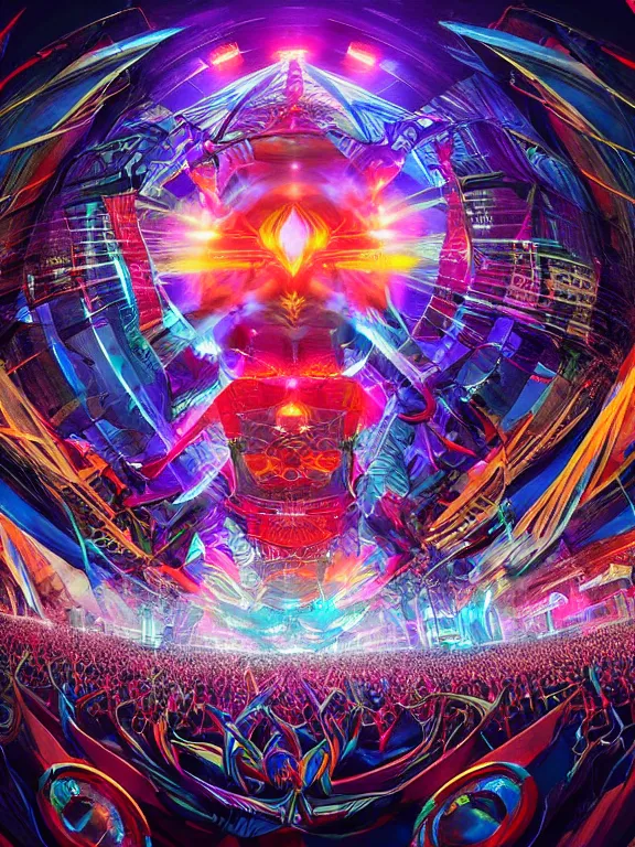 Prompt: symmetry!! dj plays big music at the biggest festivals in the world to a huge crowd with lots of blaring lights in the spirit of god, intricate, elegant, highly detailed, digital painting, artstation, concept art, smooth, sharp focus, illustration, by cgsociety and stefan kostic and stanley lau and artgerm, gorgeous, elegant