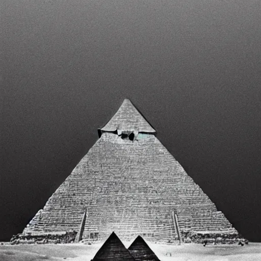 Prompt: Pyramid Head standing in front of The Great Pyramid of Giza, intricate, highly detailed, fullbody, artstation, dark fantasy, horror, Silent Hill game, concept art, smooth, sharp focus, illustration, art by greg rutkowski and orientalism and bouguereau and Zdzislaw Beksinski, good clear quality, lighting, biology, symmetrical artwork, perfect face, 135 mm, cinematic, hyper realism, high detail, octane render, 8k, chrome accents