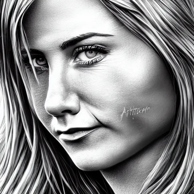 Image similar to aniston, chrome, stamp, highly detailed, 4 k, hdr, smooth, sharp focus, high resolution, award - winning photo, artgerm, photorealistic