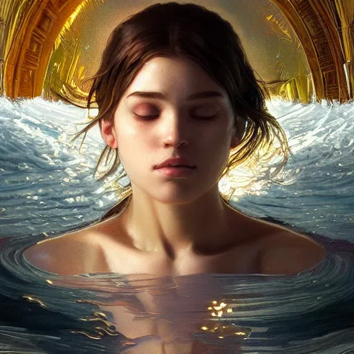 Prompt: foam floats around girl's mouth, closeup photo, dramatic lighting, intricate, wild, highly detailed, digital painting, artstation, concept art, smooth, sharp focus, illustration, art by artgerm and greg rutkowski and alphonse mucha, footage