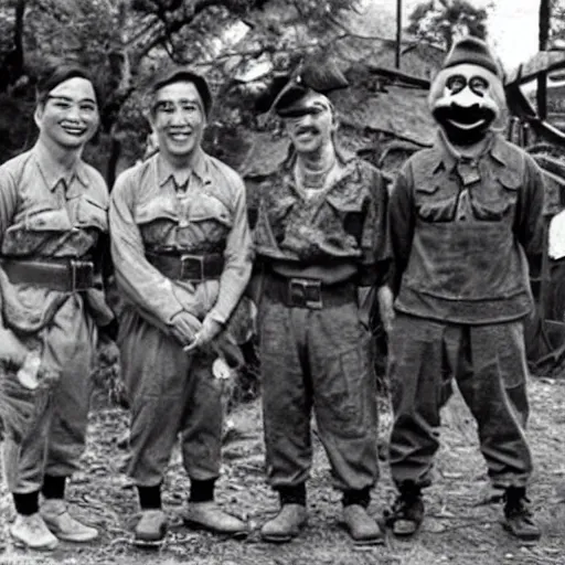 Image similar to old photo of muppets wearing japanese soldier gear