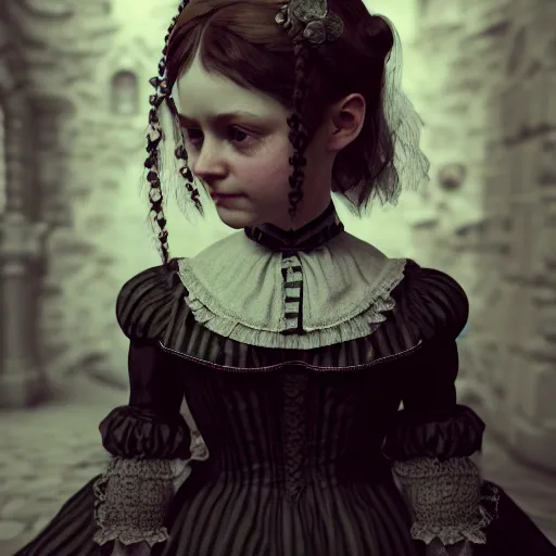 Prompt: photo of cute victorian girl, ultra realistic, concept art, intricate details, dark vibe, highly detailed, photorealistic, octane render, 8 k, unreal engine,