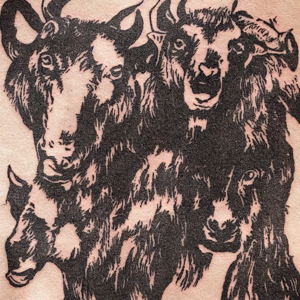Image similar to A tatoo stencil of a goat biting a cinnamon churro