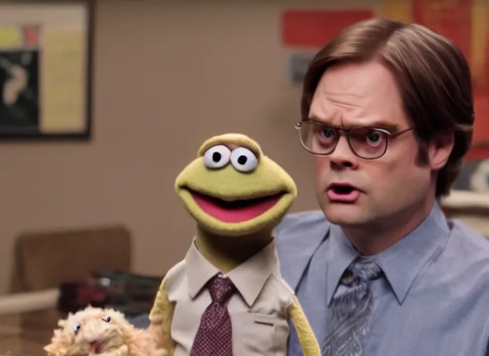 Image similar to film still of Dwight Schrute as a muppet from The Office, 4k