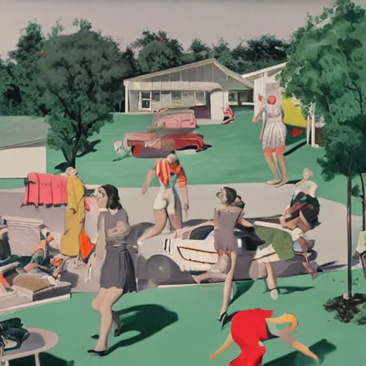 Image similar to 1 9 5 0 s suburbia by neo rauch