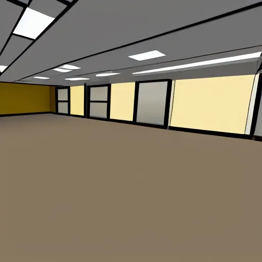 Image similar to empty 9 0 s office building with no windows doors or furniture in garry's mod, the building has brown carpet and yellow wallpaper