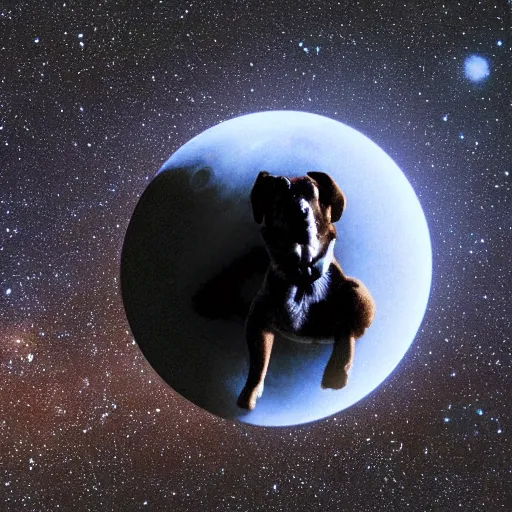 Image similar to space photograph of a celestial body shaped like a dog