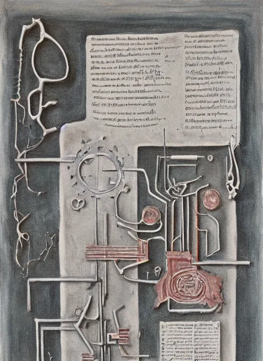 Prompt: biomechanical talisman of instructions on how to make the powder of ibn ghazi by maggi mcdonald, mark rothko, sabina klein