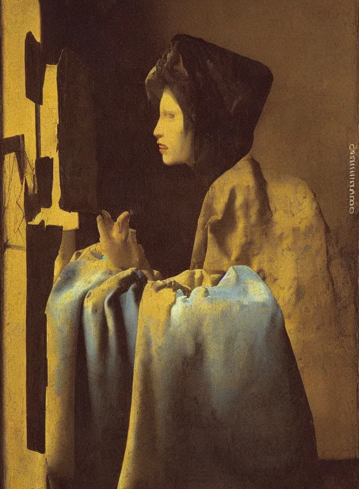 Image similar to virulent female spirit, apparition, by johannes vermeer, masterful artwork