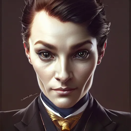 Image similar to portrait painting of a business cat leader of a political party, ultra realistic, concept art, intricate details, eerie, highly detailed, photorealistic, octane render, 8 k, unreal engine. art by artgerm and greg rutkowski and charlie bowater and magali villeneuve and alphonse mucha