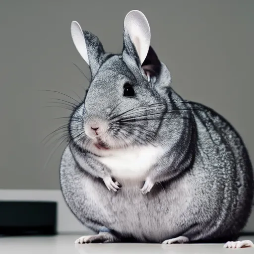 Prompt: a Chinchilla dressed up in a business suit