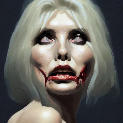 Prompt: portrait of young debbie harry as a zombie, 7 days to die zombie, fine art, award winning, intricate, elegant, sharp focus, cinematic lighting, highly detailed, digital painting, 8 k concept art, art by guweiz and z. w. gu, masterpiece, trending on artstation, 8 k