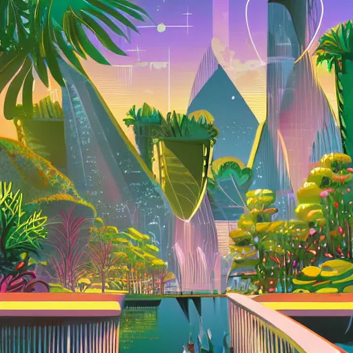 Image similar to beautiful happy picturesque charming futuristic sci - fi city in harmony with nature. water and plants. beautiful light. grainy and rough. soft colour scheme. beautiful artistic vector graphic design by lurid. ( 2 0 2 2 )