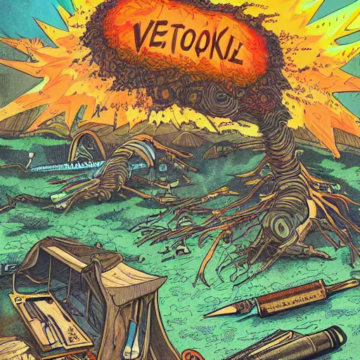 Prompt: full color book illustration of an apocalyptic verneshot that destroys all life on earth