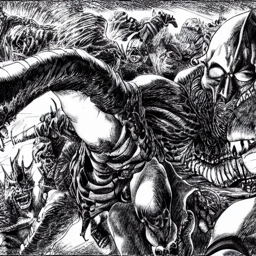 Image similar to hell drawn by Kentaro Miura, high definition