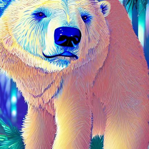 Image similar to blue paper + an intricate polar bear and a beauty depiction + elaborate red illustration, very detailed, deviantart, 8 k vertical wallpaper, tropical, colorful, airy, anime illustration, anime nature