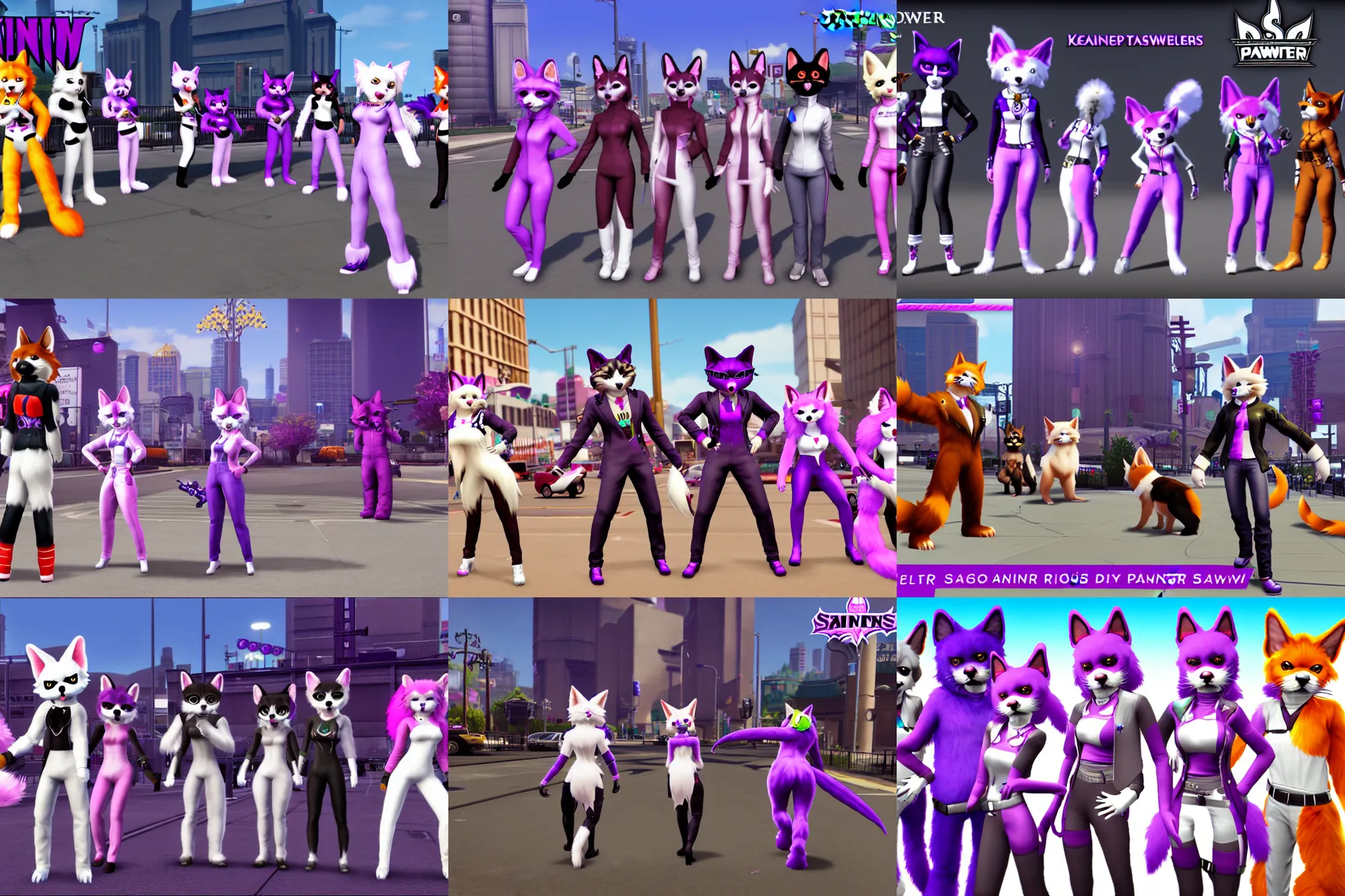 Prompt: screenshot, furries wearing pawstar tails ( fursuiters + tails, kemonomimi ), saints row