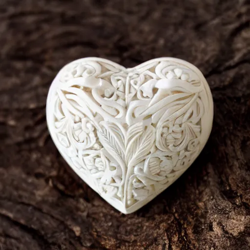 Prompt: intricate heart finely carved into ivory, c anon 5 d 5 0 mm lens