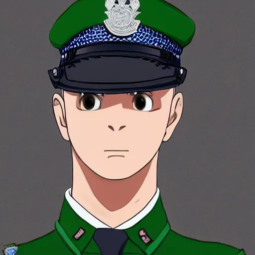 Image similar to A British police officer wearing a custodian, highly detailed, anime art style, trending on art station
