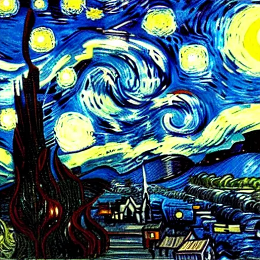 Image similar to interstellar, a black hole in space by vincent van gogh
