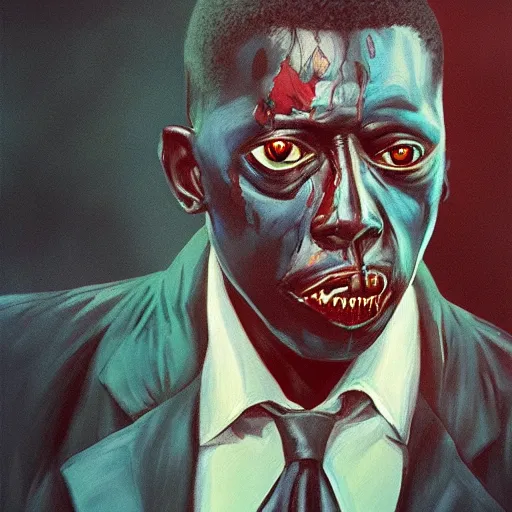 Image similar to a zombie Wesley Snipes, by WLOP, horror, wounds, bloody, dark fantasy, trending on artstation