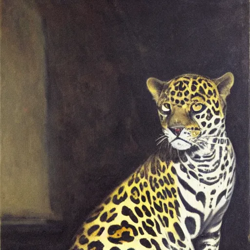 Prompt: intense jaguar in a dark misty room, by John Singer Sargent