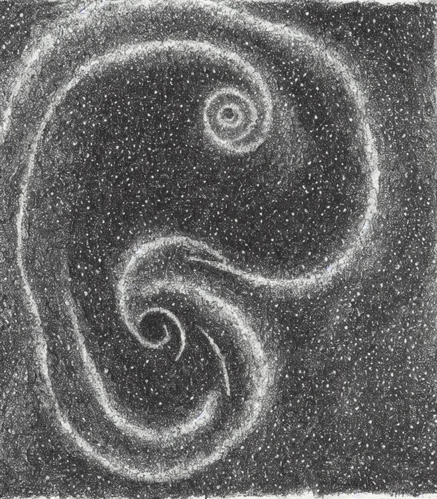 Image similar to a painting of a spiral galaxy , pointilism, rough charcoal sketch