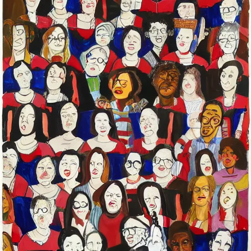 Prompt: Where's Waldo, in the style of Alice Neel painting