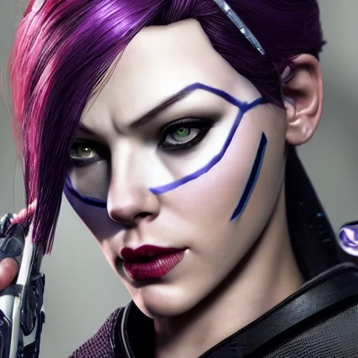 Prompt: scarlet johanson as widowmaker from overwatch, realistic, 4 k, coherent, detailed face, photo