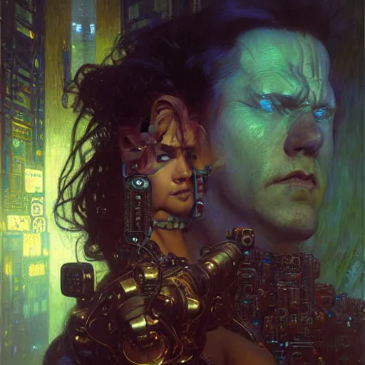 Image similar to portrait of a cubehead. shadowrun furaffiniy cyberpunk fantasy highly detailed painting by gaston bussiere craig mullins jc leyendecker gustav klimt artgerm greg rutkowski john berkey, bergey, craig mullins, ruan jia, raymond swanland, jeremy mann, tom lovell, alex malveda