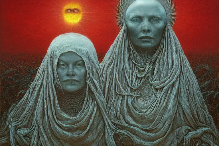 Prompt: The queen of the sun by Zdzislaw Beksinski, Jeffrey Smith and H.R. Giger, oil on canvas, 8k highly professionally detailed, trending on artstation