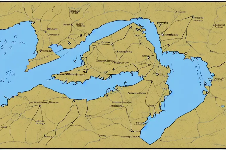 Prompt: map of north carolina as an archipelago, minimalist svg