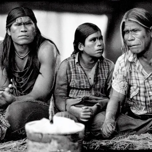 Prompt: black and white television movie, indians, smoke signals, blood brothers