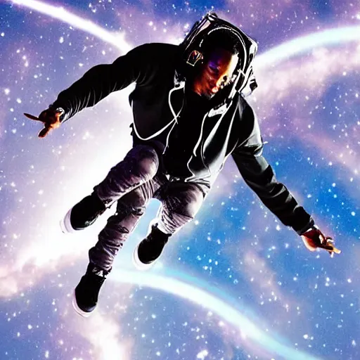 Image similar to Travis scott flying through space