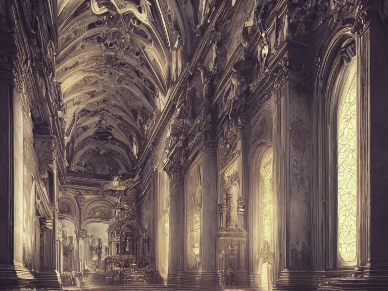 Image similar to full body portrait of a baroque cathedral if it was an e-girl 🍑, fantasy artwork, award winning, very very very very very very very beautiful scenery, artstation