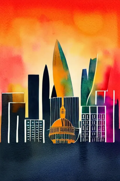 Prompt: minimalist watercolor art of london skyline at sunset, illustration, vector art