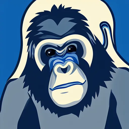 Prompt: bored ape nft, blue white art style, 8 k graphics