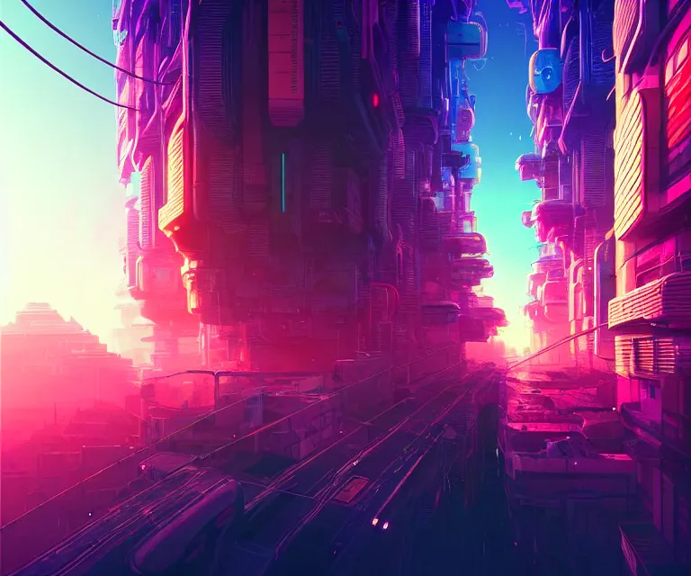 Image similar to a colorful fututistic city, sci - fi by yoshitaka amano and alena aenami, trending on artstation, 8 k, high resolution, insanely detailed and intricate, beautiful, matte painting, unreal engine