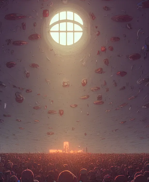 Prompt: an simplicity, minimalist building made of bloody viscera and organs, crowds of people, by dan mumford, yusuke murata, makoto shinkai, ross tran, cosmic, heavenly, god rays, cinematic, unreal engine, cel shaded, featured on artstation, pixiv