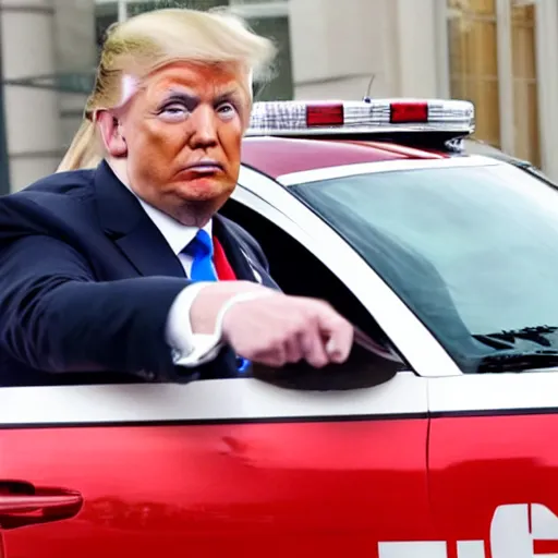 Image similar to donald trump driving a police car