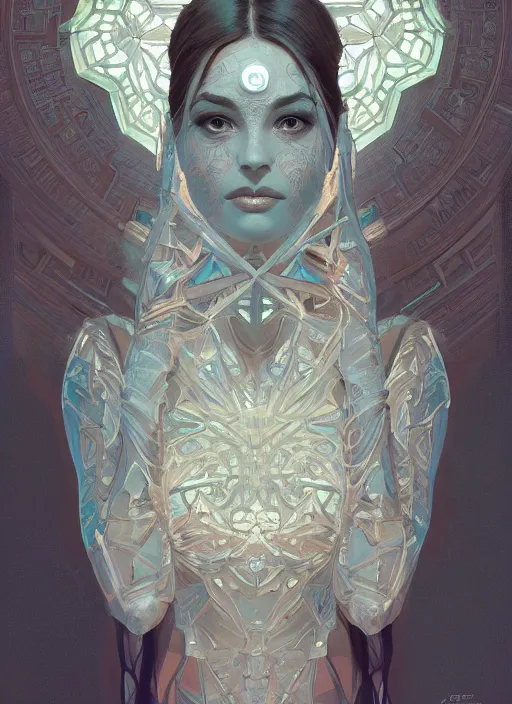 Image similar to symmetry!! jade, machine parts embedded into face, intricate, elegant, highly detailed, digital painting, artstation, concept art, smooth, sharp focus, illustration, art by artgerm and greg rutkowski and alphonse mucha, 8 k