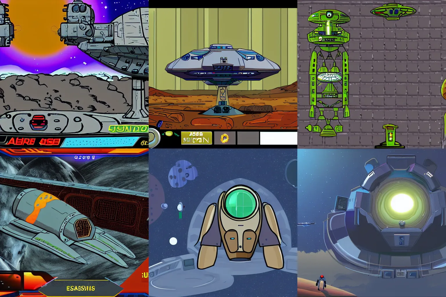 Prompt: a spaceship that has just landed on a strange alien planet, from a space themed Sierra point and click 2D graphic adventure game, made in 2019, high quality graphics