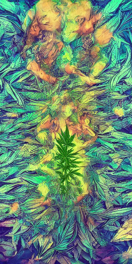 Prompt: cannabis hallucination of your own body crushing into a peaceful singularity, fantasy, digital art, trending on artstation