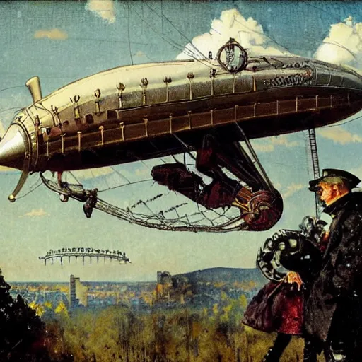 Prompt: A steampunk Zeppelin, art by Norman Rockwell