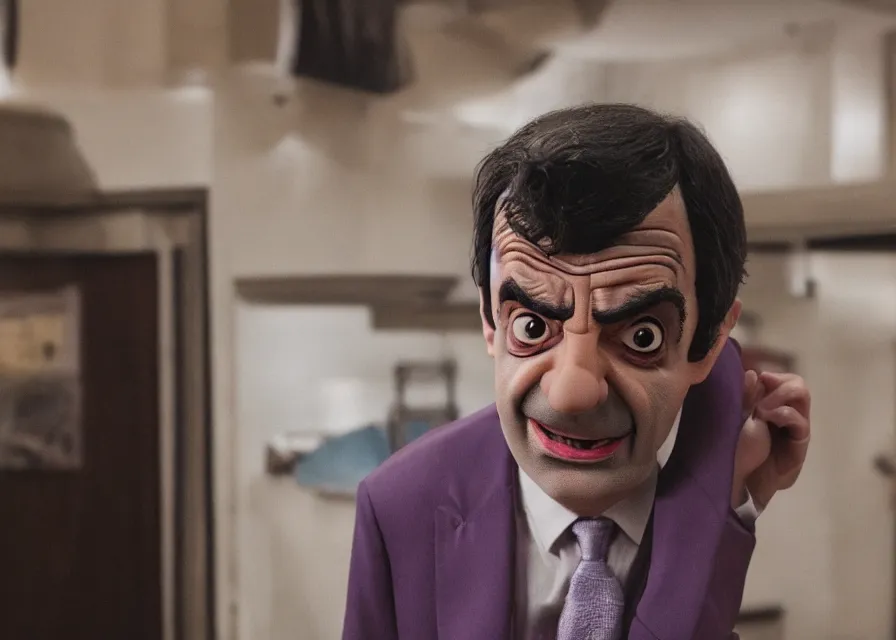 Prompt: mr bean as thanos, 4 0 mm f / 2. 8, cinematic, anamorphic, dramatic