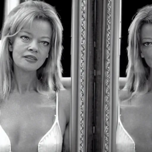 Image similar to Jeri Ryan posing in front of a mirror, admiring her own reflection