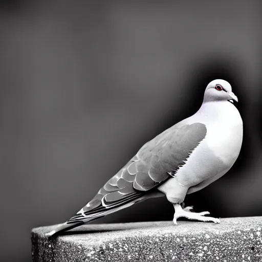 Image similar to a pigeon wearing a costume, photography BW