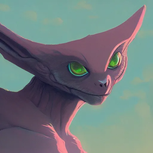 Image similar to concept art painting of an alien animal creature, detailed, cel shaded, in the style of makoto shinkai and moebius and james gurney