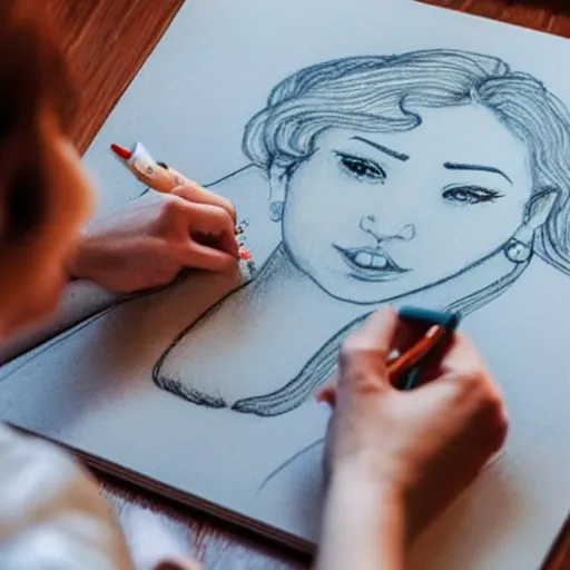 Image similar to a women drawing a picture of a women drawing a picture.