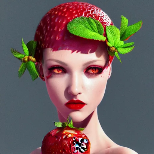 Prompt: strawberry inspired avant-garde art, deco fashion, highly detailed, photorealistic portrait, bright studio setting, studio lighting, crisp quality and light reflections, unreal engine 5 quality render